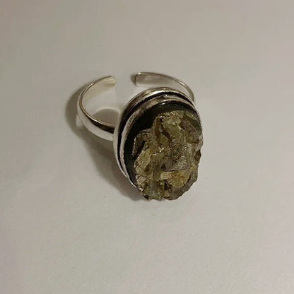 Pyrite Geode Adjustable Rings - Fit For All Sizes | Raw Pyrite Beautiful Ring - For Male & Female