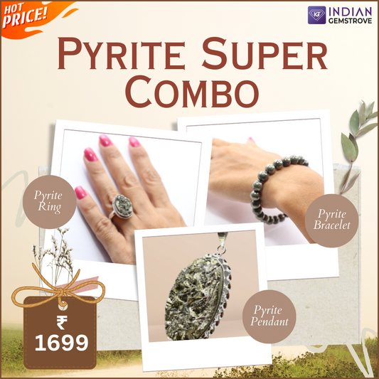 Super Combo - 100% Original Pyrite Bracelet, Non Polished Ring, Raw Pyrite Pendant | All in One Pack with Lab Certification